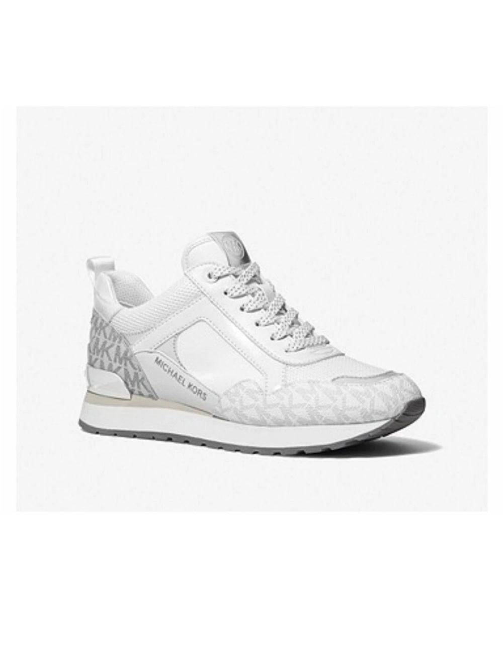 Michael Kors White and Silver Accent Logo Sneakers